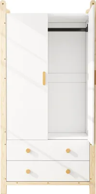 Produktbild von Flieks Kleiderschrank mit Stange und 2 Schubladen, 2-türige Garderobe Schlafzimmerschrank Flurgarderobe für Wohnzimmer, Weiß