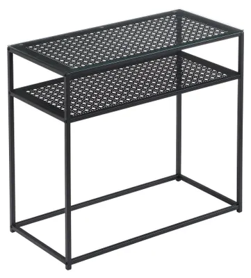 Zdjęcie produktu dla WOHNLING Stolik konsolowy Szkło Metal 80x40x77 cm Stolik do przedpokoju Czarny Wąski stolik do przedpokoju z szklanym blatem i metalową ramą Stolik szklany