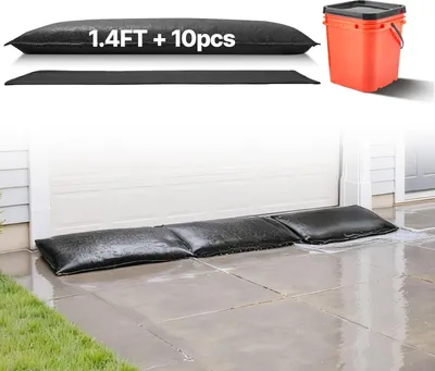 Image de Sacs de sable anti-inondation - Lot de 10 - Sans sable - Réutilisables - 43 x 83 cm - Protection contre les inondations - Pour les portes, caves, garages - Seau inclus