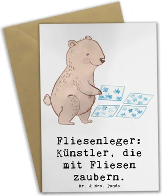 Produktbild von Mr. & Mrs. Panda Grußkarte Fliesenleger Künstler - Weiß - Geschenk, osterkarten, Fliesen, Mosaikdesign, Berufe, neujahrskarte, Beruf, glückwunschkarten, Berufsgestaltung
