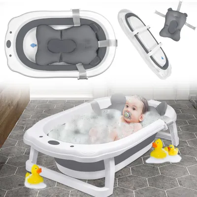 Obrázok produktu pre XINZI Skladacia detská vanička Detská vanička Detská vanička Detská sprchová vanička s ergonomickým vankúšom na kúpanie Úspora miesta Protišmyková vanička Antracitová farba