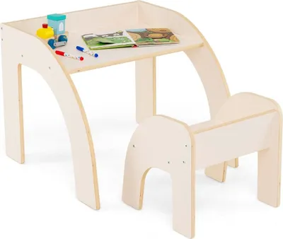 Image de Table pour enfants en bois avec chaise, table à peindre pour enfants avec bords arrondis, groupe de sièges pour enfants blanc