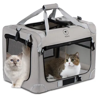 Immagine prodotto di Trasportino per gatti PEGIC, adatto per 2 gatti, portatile, con rivestimento morbido, grande trasportino per animali domestici