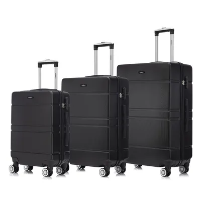 Produktbild von Suitcase Set, Rollkoffer Handgepäck, Kofferset, mit 4 Rollen 360°, Hartschalenreise Zahlenschloss, Weicher Gummigriff (3er Set, M,L&XL,Schwarz)