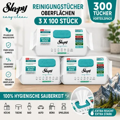 Produktbild von Sleepy Oberflächenreinigungstücher Mountain Breeze 3x100, KI-generiertes Bild