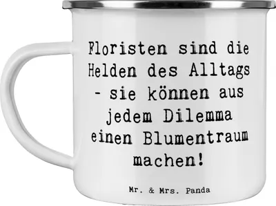 Produktbild von Mr. & Mrs. Panda Teetasse Spruch Floristin Heldin - Weiß - Geschenk, becher emaille, Geschenke für Berufstätige, Teebecher, mit Herz, Zauber, Beruf, Freude, kreative