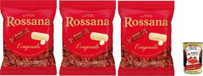 Produktbild von PERUGINA Rossana Caramelle con ripieno cremoso e unico, Süßigkeiten mit cremige und einzigartige Füllung italien lollies Bonbons Beutel 3x 194g + Italian Gourmet polpa 400g