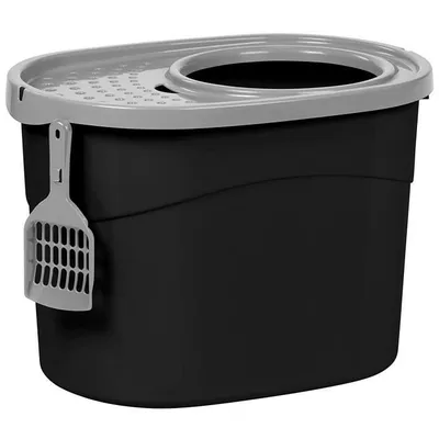 Produktbild von IRIS OHYAMA Katzentoilette mit Schaufel und Top Entry - 53 x 39 x 56,9 cm - Schwarz und Grau