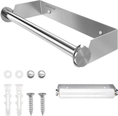 Produktbild von Famanu Küchenrollenhalter ohne Bohren - Wandmontage - Silber - Edelstahl - 28 cm