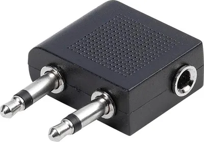 Produktbild von ViVanco™3,5-mm-Klinken-Flugzeugadapter - Schwarz, 2x 3.5 mm Mono, 1x 3.5 mm Stereo, Schwarz