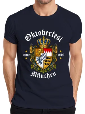 Produktbild von München 1810 Wappen Bayern Wiesn Krone Lederhose Löwe Herren T-Shirt, Navy, XL