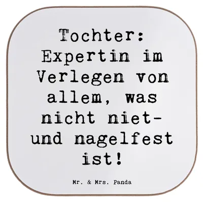 Produktbild von Mr. & Mrs. Panda Untersetzer für Gläser Spruch Tochter Expertin - Weiß - Geschenk, Humor, Familie, Liebe, Tischuntersetzer, bieruntersetzer, Geburtstage, Freude, Chaos