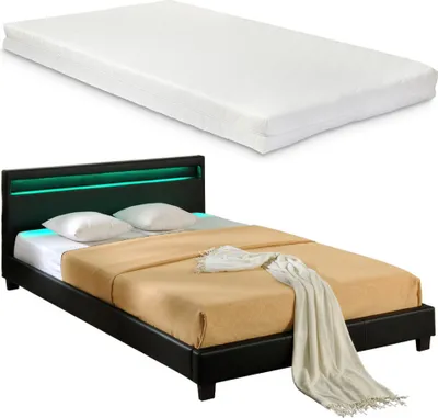 Produktbild von LED Design Bett + Matratze 180 x 200 cm Kunst-Leder Schwarz  Polster CORIUM