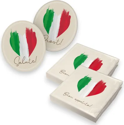 Produktbild von itenga 40x Servietten mit 40x Bierdeckel - Italien - Flagge - Herz v1