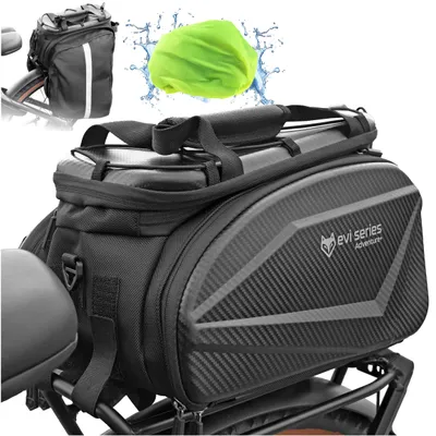 Zdjęcie produktu dla Wodoodporna torba rowerowa na bagażnik 35 l, torba bagażowa EVA Hardtop z osłoną przeciwdeszczową i paskiem na ramię, odblaskowa, EVI BIKE Adventure+ czarna