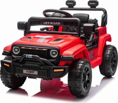 Immagine prodotto di Auto elettrica per bambini OFFROAD NUOVA con trazione posteriore, rossa, batteria al litio, telaio alto, sedile largo, sospensione delle ruote posteriori, telecomando a 2,4 GHz, luci LED