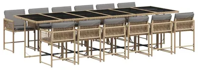 Imagen del producto de vidaXL: Juego de mesa y sillas de jardín de 13 piezas con cojines, fabricado con polirratán