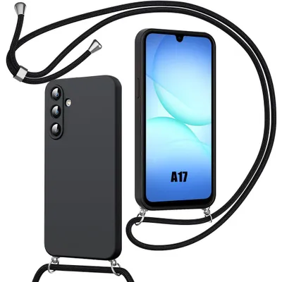 Image de Coque pour Samsung Galaxy A17 5G/4G, Protection Anti-Rayure Silicone Liquide avec Cordon - Noir