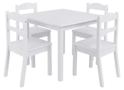 Immagine prodotto di Tavolo per bambini con 4 sedie, modello GINGER HOME, set in legno per giocare e imparare, colore bianco, dimensioni 66 x 56 x 48 cm