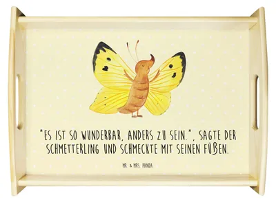 Produktbild von Mr. & Mrs. Panda Bett-Tablett Schmetterling Zitronenfalter - Gelb Pastell - Geschenk, tablett holz, Fakt, Holztablett, Serviertablett, Küchentablett, Lustige Sprüche