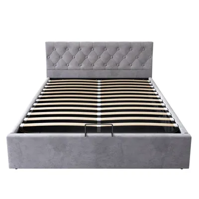 Produktbild von Flieks Polsterbett 140x200cm, Stauraumbett Boxspringbett mit Stauraum und Lattenrost, Samt Doppelbett Holzbett Funktionsbett, Grau