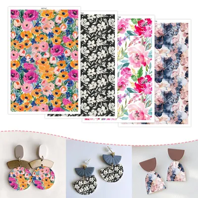Transferpapier für Fimo, 20 Stück, Blumenmuster, wasserlöslich