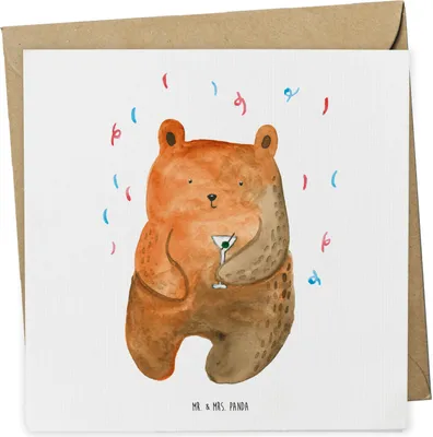 Produktbild von Mr. & Mrs. Panda Grußkarte Bär Party - Weiß - Geschenk, doppelkarte, faltkarte, Geburtstag, Feiern, anlasskarte, Glückwunschkarte, Klappkarte, Lustig, Teddy