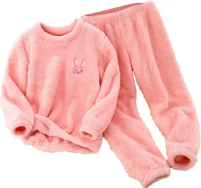 Produktbild von ASKSA Kinder Jungen Maedchen Flauschige Schlafanzuege Warme Fleece Pyjama Set Kleinkind Langarm Nachtwaesche Flanell Hausanzug,Rosa,Groesse:160