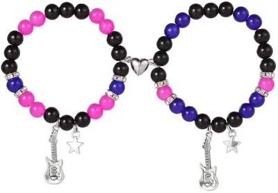 Produktbild von Magnetische Koppelarmbande aus Kristall mit Kralen - Cosplay Accessoire - 2 Stück - Magnetische Verbindung