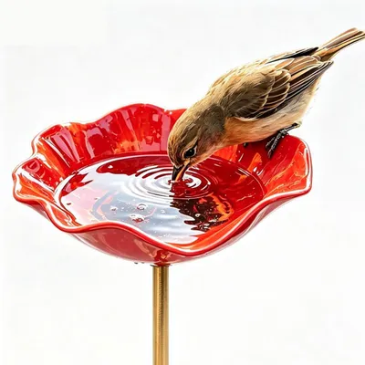 Produktbild von Vogeltränke - Vogeltränke Garten Metall - 15 x 15 x 5 cm - rostfrei & frostbeständig - Vögel, Bienen - für Garten, Rasen und Terrasse – Rot