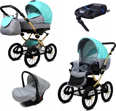 Obrázok produktu pre BabyLux® Margaret Gold | Kočík 4v1 Set | Mint | Detský kočík Kombi | Isofi