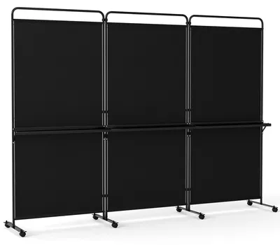 Produktbild von COSTWAY 3-teiliger Raumteiler auf Rollen, faltbarer Paravent Sichtschutzwand mit 3 Regalböden, Trennwand mit Metallrahmen, Stellwand, 259x44x188 cm