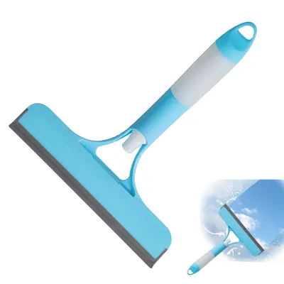 Produktbild von Fensterwischer, Vielseitiger 3 in 1 Fensterabstreifer, Schaben und Bürsten, mit Sprühflasche, für Fenster, Glastüren, Spiegel, Autoscheiben, blau
