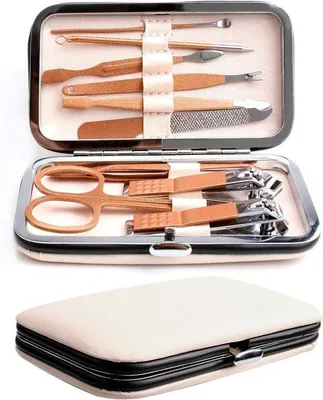 Productafbeelding van Nagelknipper set, roestvrij staal, 10-delig, voor mannen, met etui