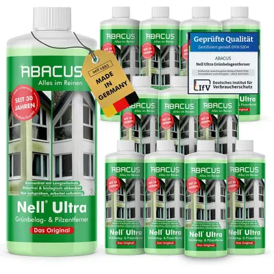 Produktbild von ABACUS® Nell Ultra Grünbelagentferner & Algenentferner Konzentrat, extrem stark! Entfernt Grünbelag & Algen selbsttätig 12x 1000ml