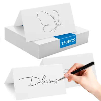 Productafbeelding van 120 Stuks Vouwbare Witte Tafelkaarten 10 x 8,9 cm, Naamkaartjes voor Evenementen