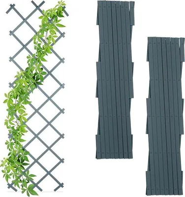 Produktbild von Famanu Pflanzenstütze Set von 3 - 180 cm, für Garten, Balkon und Terrasse, graue Kunststoff-Spalier