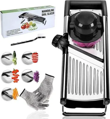 Produktbild von Famanu Gemüseschneider Mandoline - 5-in-1 mit verstellbarem Edelstahlmesser