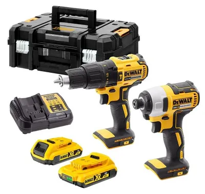Image de Pack 2 outils DEWALT DCK2060D2T-QW : Perceuse visseuse à percussion et visseuse à choc 18V Li-Ion avec coffret et 2 batteries 2,0 Ah
