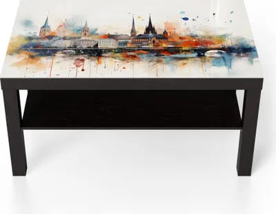 Produktbild von DEQORI Couchtisch 90x55 cm Schwarz 'Bunter Stadtzauber' Glas Beistelltisch Glastisch modern