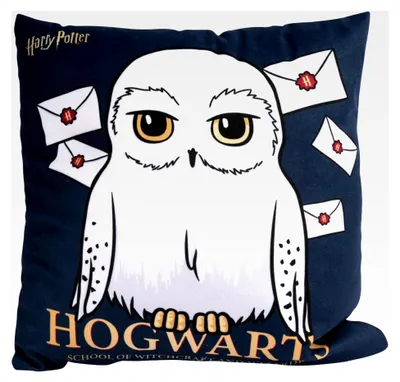 Produktbild von Harry Potter Kissen, Kopfkissen 30x30 cm, Blau Weiß, Sofakissen Hedwig, Dekokissen für Fans