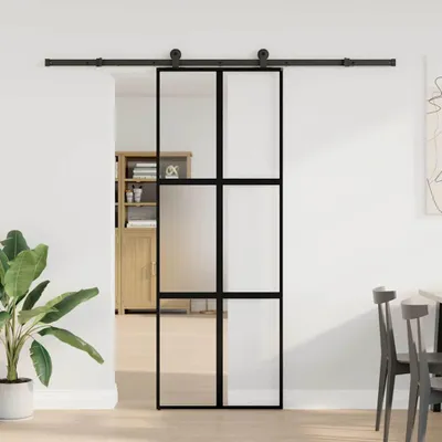 Obrázok produktu pre vidaXL Posuvné dvere s kovaním 76x205 cm tvrdené sklo a hliník