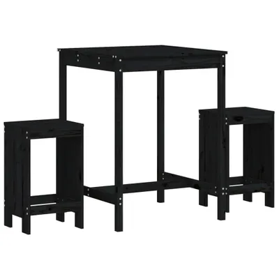 Produktbild von 3-tlg. Gartenbar-Set Schwarz Massivholz Kiefer