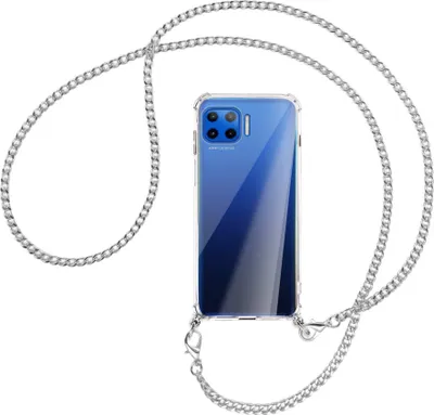 Produktbild von Handykette Backcover-Schutzhülle mit Band (Metall silberfarben) für Motorola Moto G 5G Plus - silberfarbene Kette