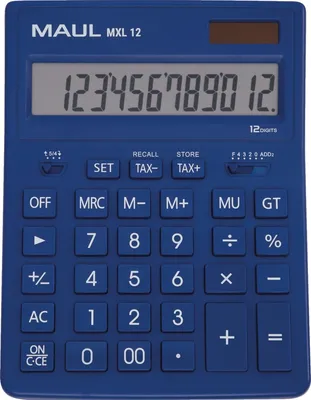 Zdjęcie produktu dla Kalkulator biurkowy MAUL MXL 12 1-liniowy wyświetlacz LCD, 12 cyfr Bateria słoneczna 20,5 x 15,5 x 3,5 cm jasnoniebieski