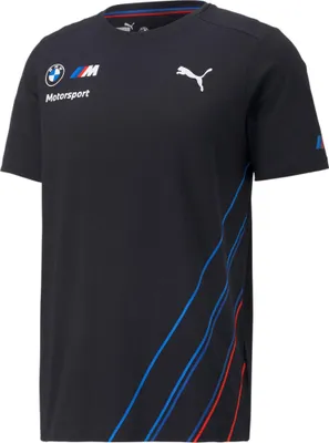 Produktbild von BMW Motorsport PUMA T-Shirt Teamline, Offizielles Fanwear, Schwarzes Herren Shirt mit Logo-Print & Racing-Streifen, 100% Baumwolle, Regular Fit