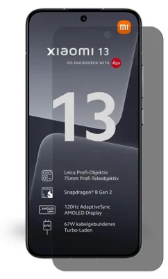 A marketing image for the Xiaomi 13 smartphone, showcasing its features and design.