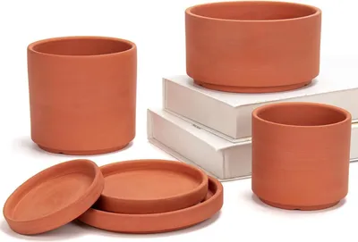 Produktbild von 3er Set Terrakotta Tontöpfe mit Abflussloch für Sukkulenten & Kräuter