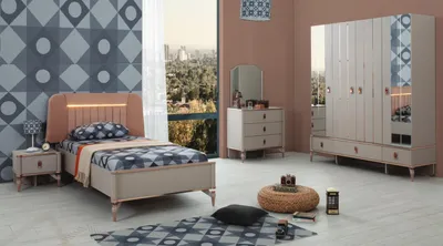Immagine prodotto di Set completo di mobili per bambini Letto per bambini Beige Legno Set 5 pezzi Moderno