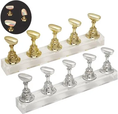 Productafbeelding van Nagelhouder – 12-delig – Acrylnagelhoek – Nagelhouder – Oefenhouders voor nageltips – Magnetische oefenhouders voor nageltips – Goud/Zilver